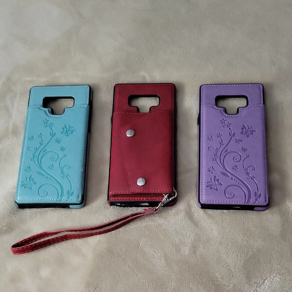 Set of 3 Faux Leather Wallet Phone Cases Compatible with Samsung Galaxy Note 9